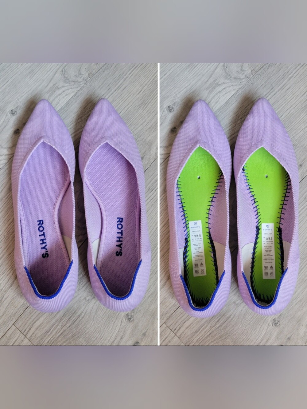 Rothy's The Point Soft Orchid Lilac & Tortoise Sole Flats, Women US 8.5 EU 39 - Picture 10 of 16